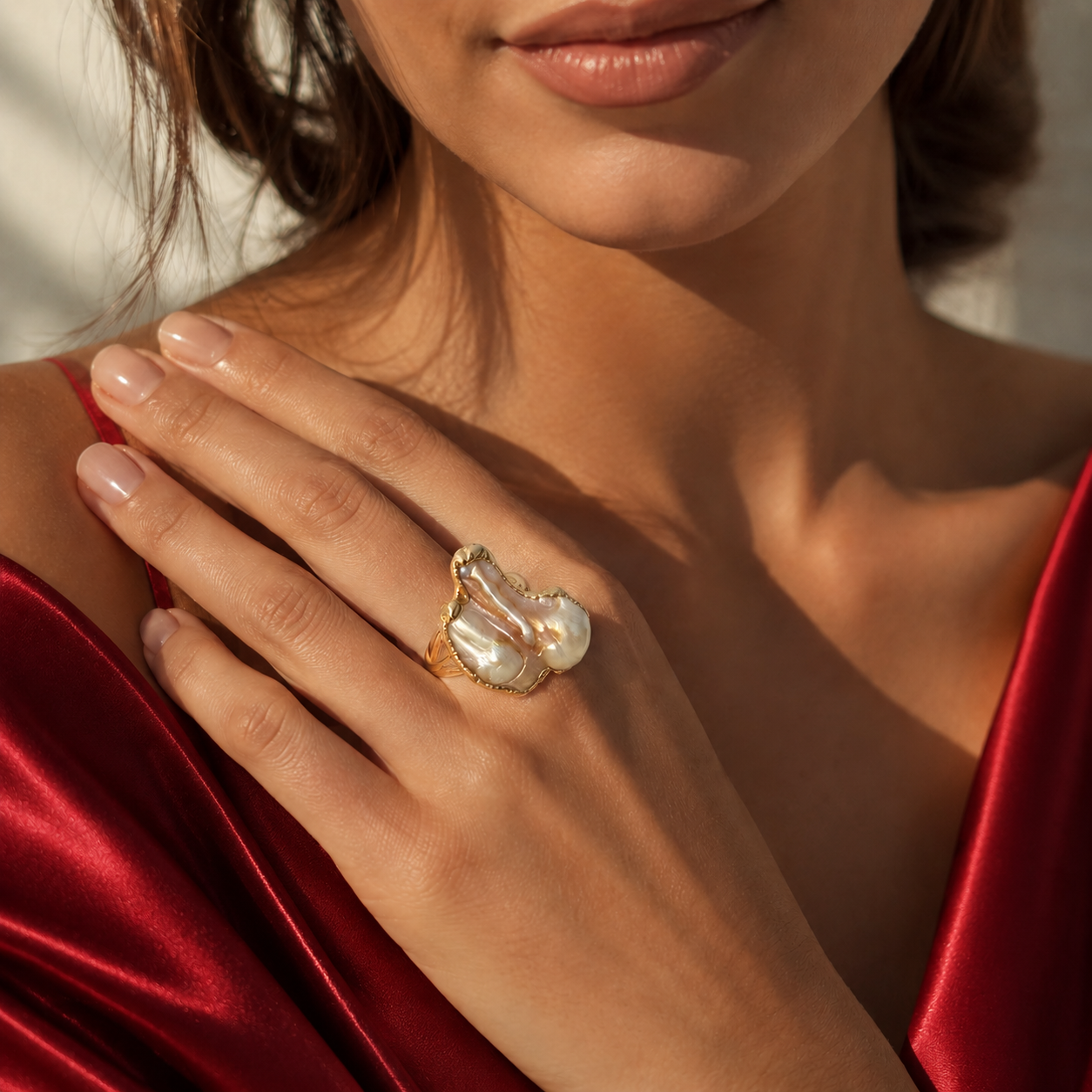 Baroque Pearl Gold Plated Adjustable Ring