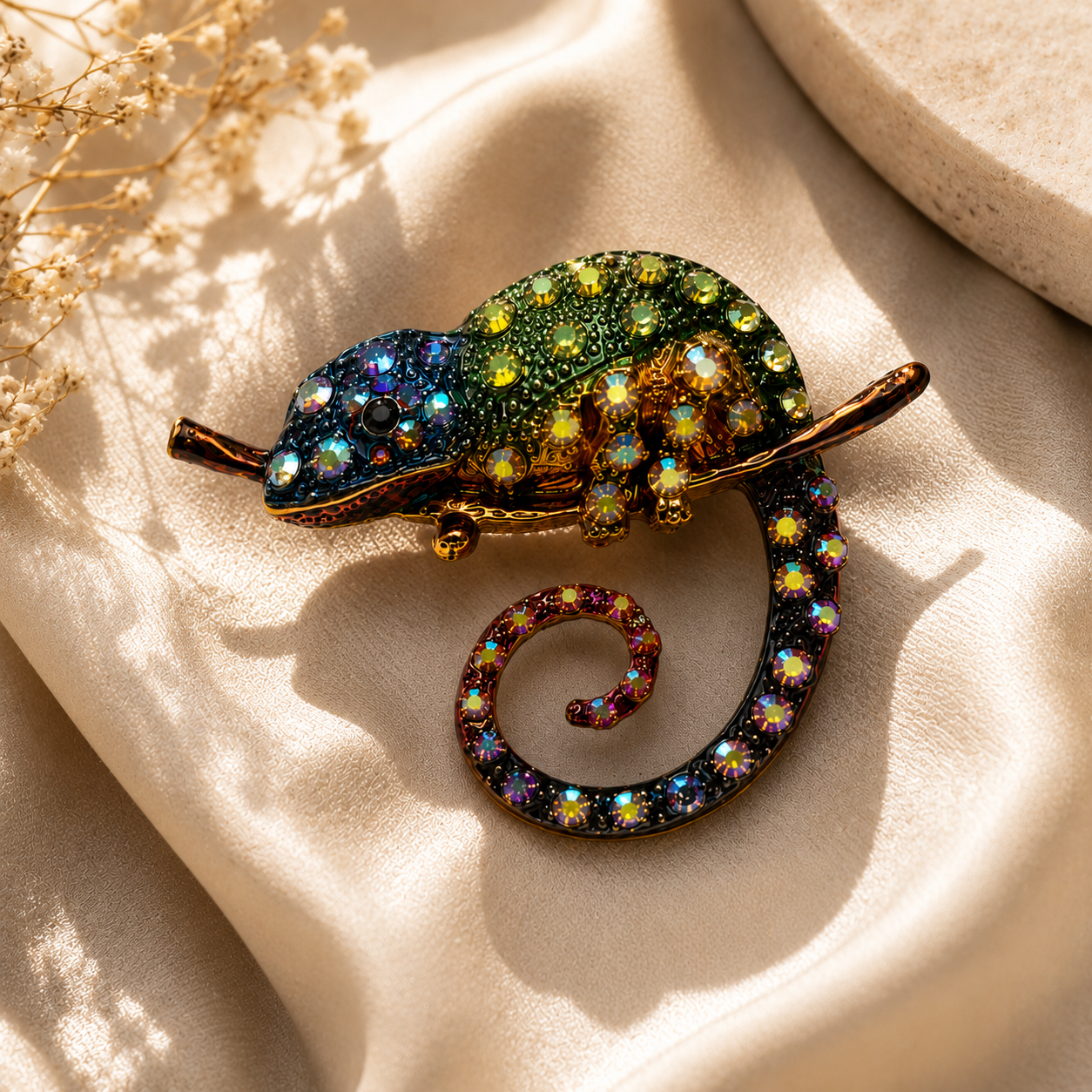 Mystic Chameleon Gold Plated Brooch