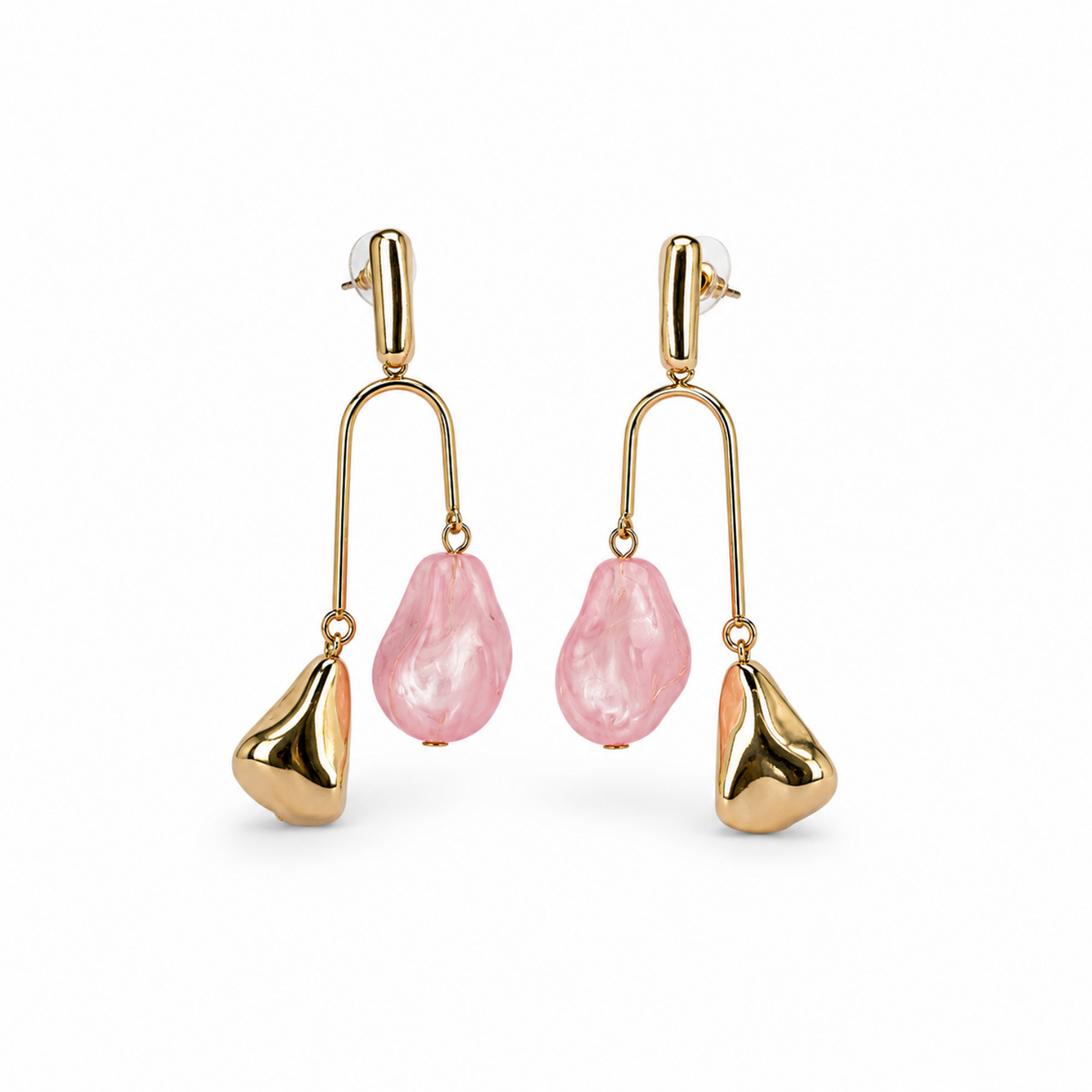 Modern Summer Gold Plated and  Pink Marble Drop Earrings