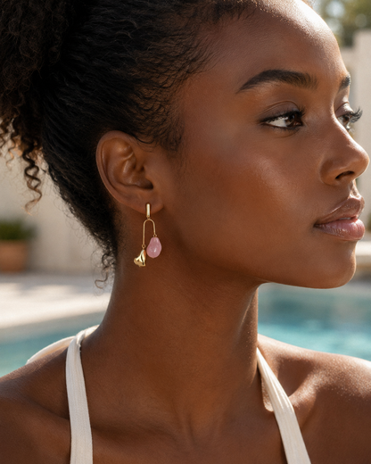 Modern Summer Gold Plated and  Pink Marble Drop Earrings