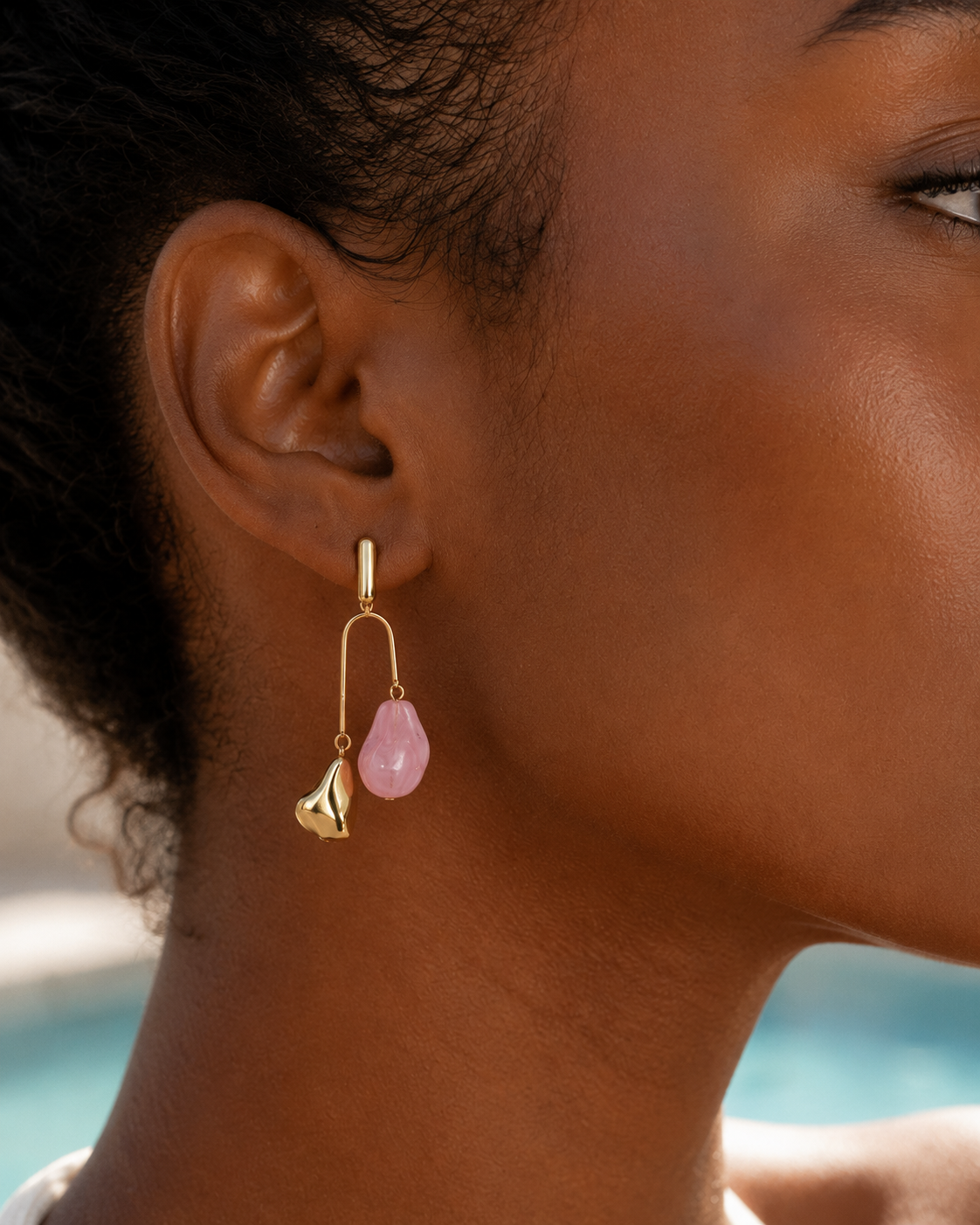 Modern Summer Gold Plated and  Pink Marble Drop Earrings