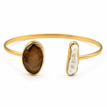 Smoky Pearl Gold Plated Cuff Bracelet