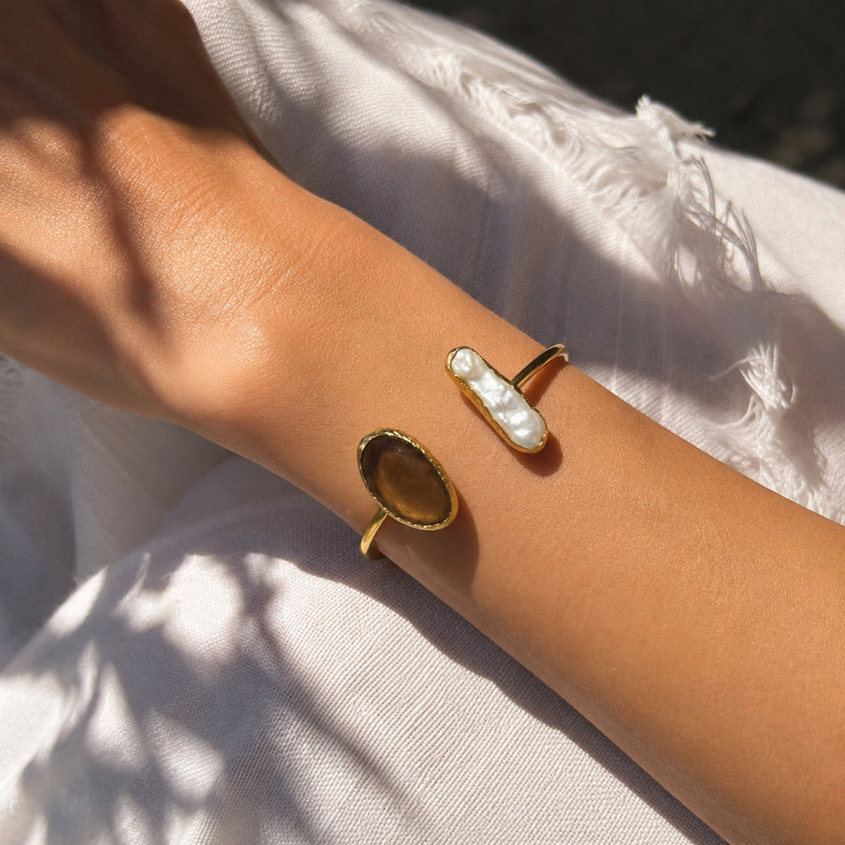 Smoky Pearl Gold Plated Cuff Bracelet