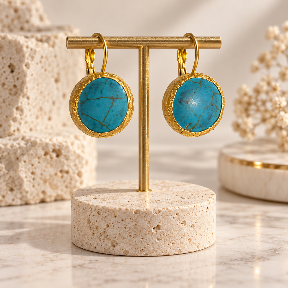 Aegean Turquoise Gold Plated Minimal Drop Earrings