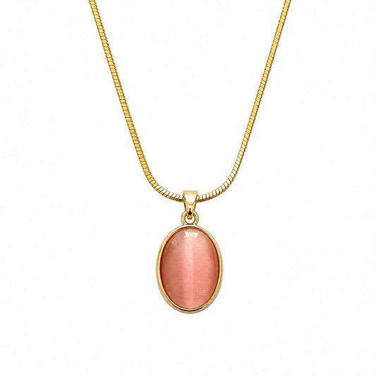 Pink Cat's Eye Gold Plated Necklace