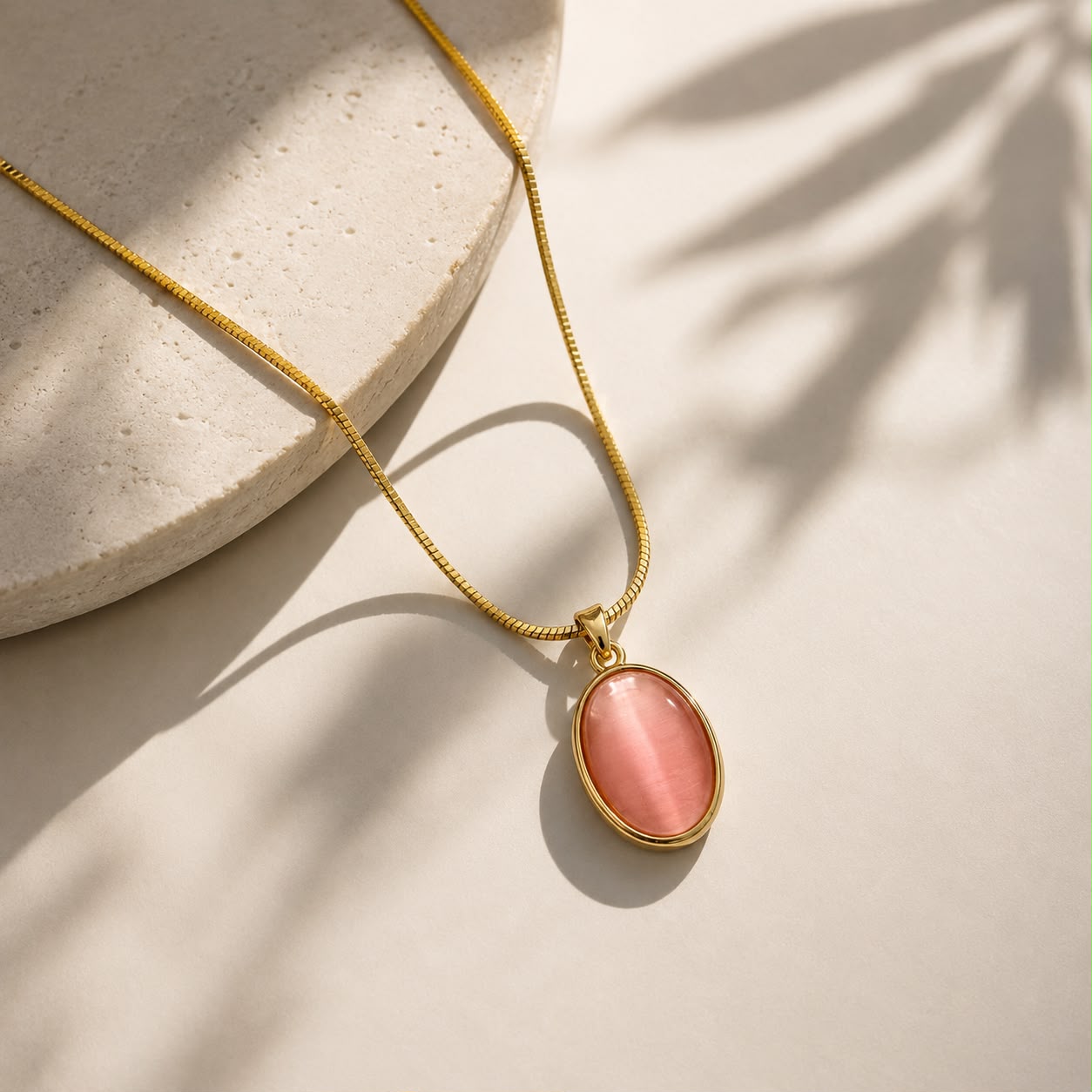 Pink Cat's Eye Gold Plated Necklace