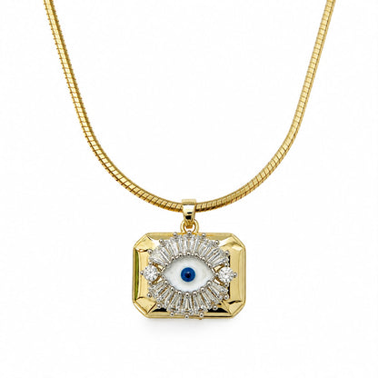 Celestial Guardian Evil Eye 14K Gold Plated Protection & Good Luck Talisman Snack Chain Pendant Necklace- Gold