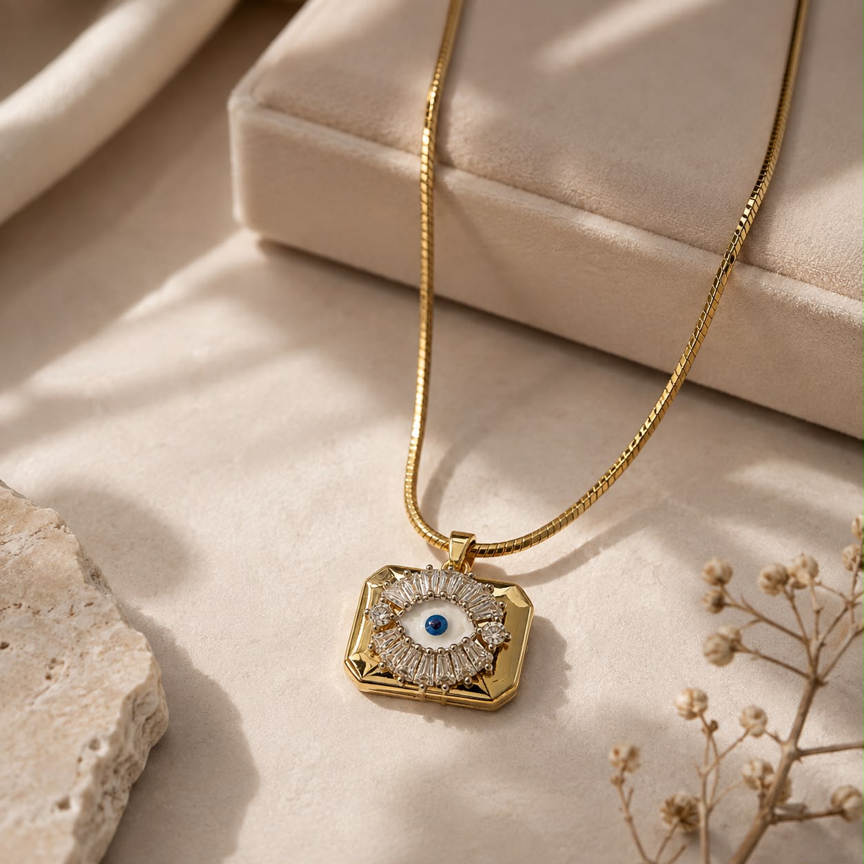 Celestial Evil Eye 14K Gold Plated Snake Chain Necklace
