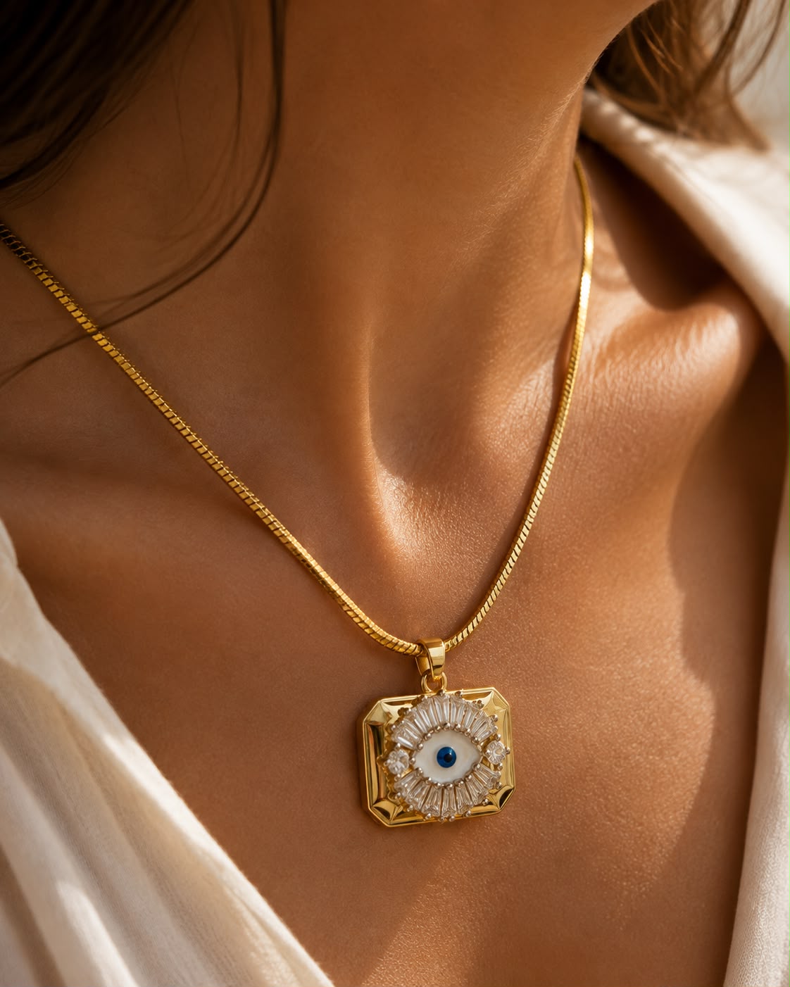 Celestial Evil Eye 14K Gold Plated Snake Chain Necklace