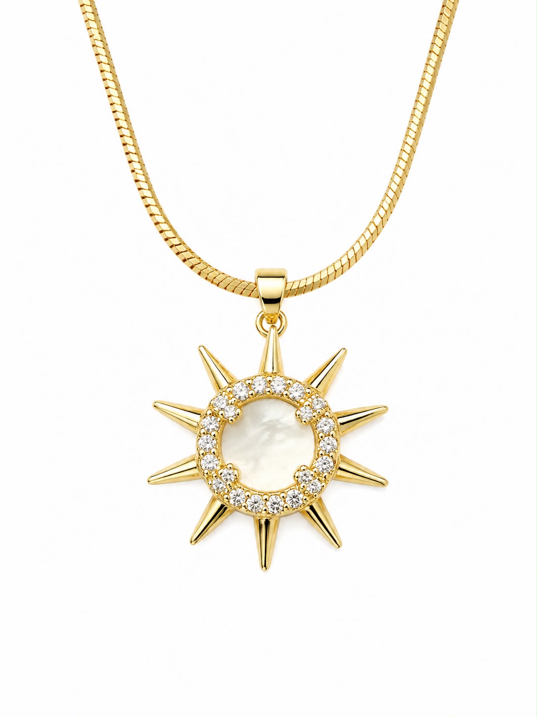 Celestial Sun Mother of Pearl Snake Chain Gold Plated Necklace