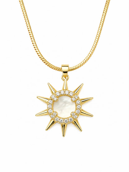 Celestial Sun Mother of Pearl Snake Chain Gold Plated Necklace