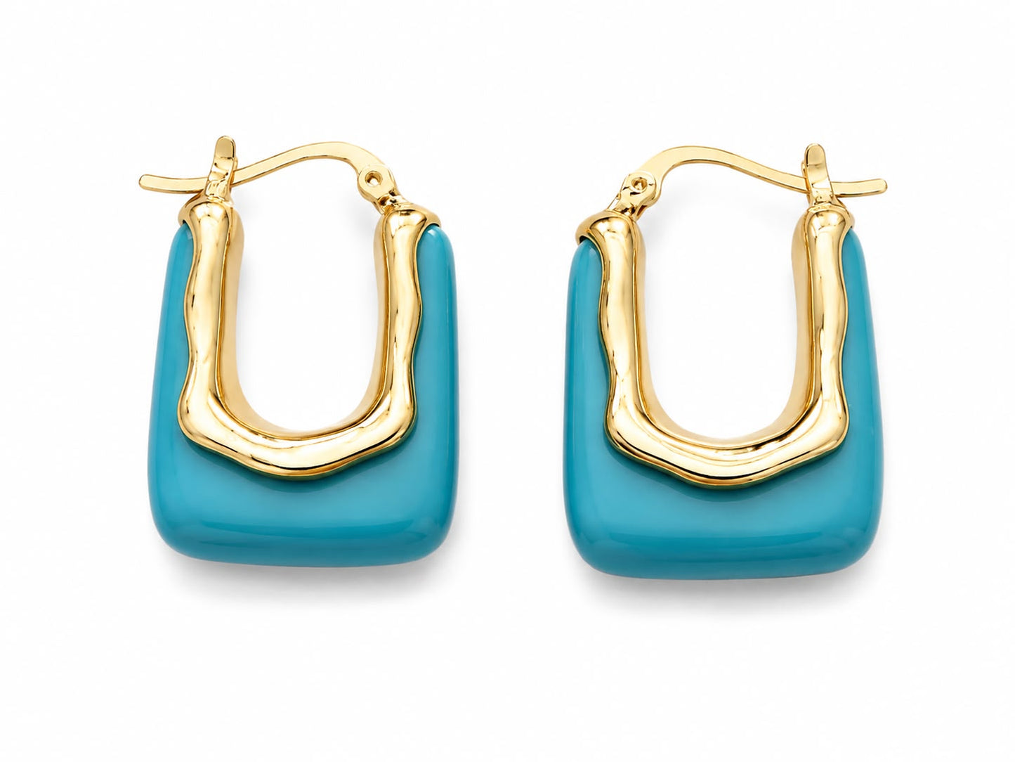 Coastal Turquoise Enamel Hoop Earrings