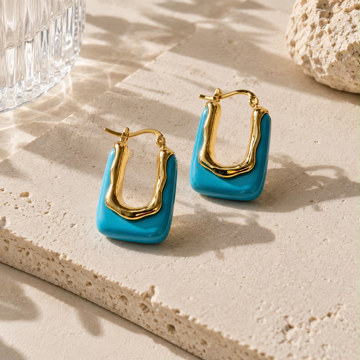 Coastal Turquoise Enamel Hoop Earrings