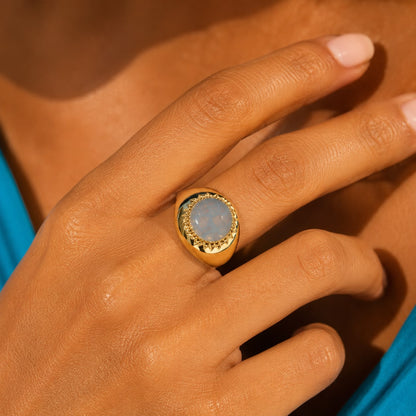 Ocean Aura Blue Mother of Pearl Gold Plated Adjustable Ring