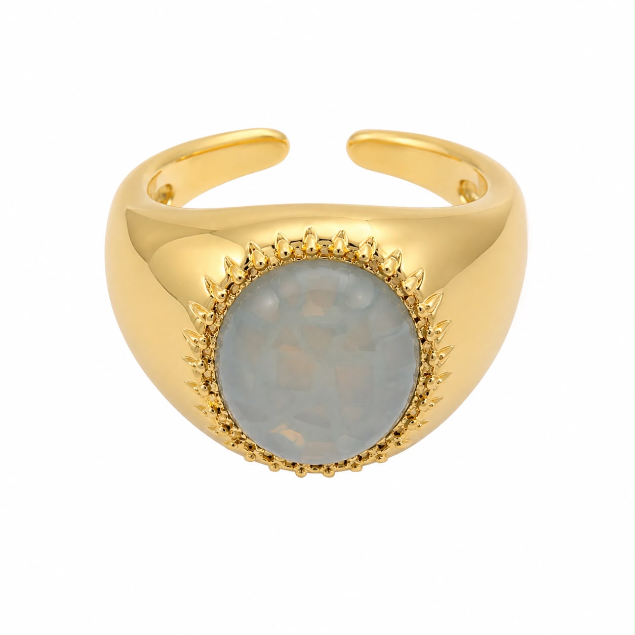 Ocean Aura Blue Mother of Pearl Gold Plated Adjustable Ring