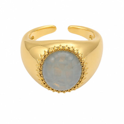 Ocean Aura Blue Mother of Pearl Gold Plated Adjustable Ring