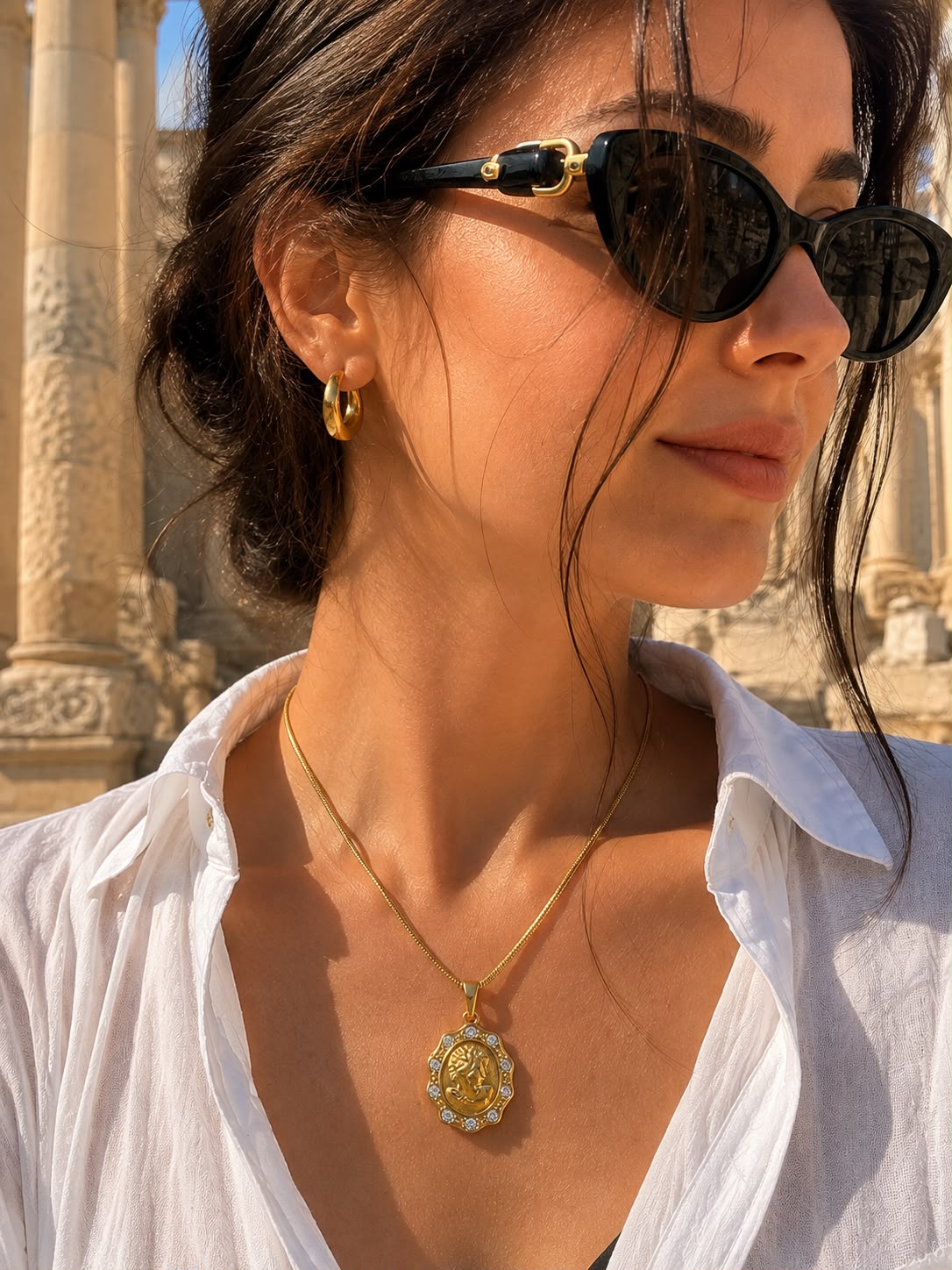 Antique Goddess Snake Chain Gold Plated Necklace