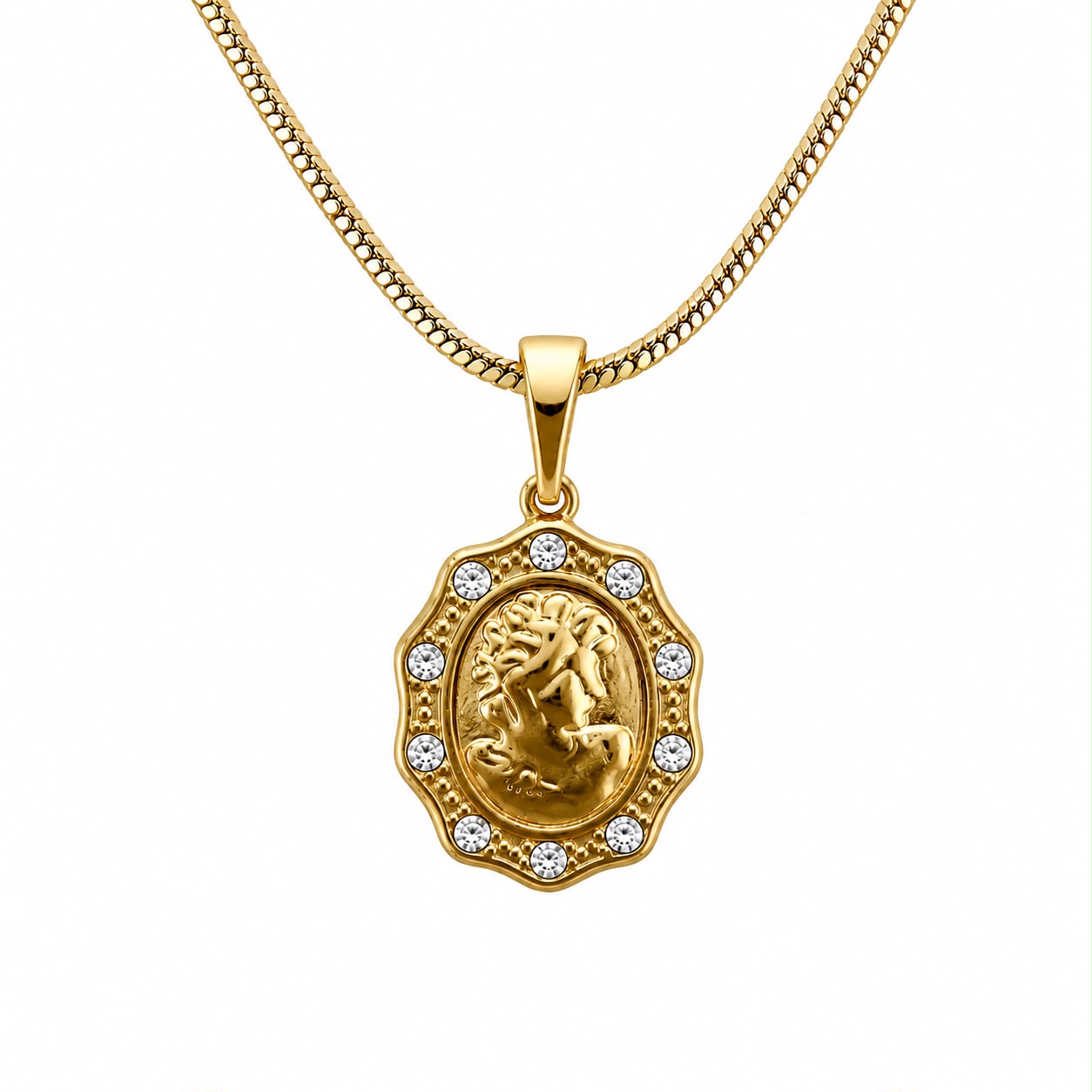 Antique Goddess Snake Chain Gold Plated Necklace