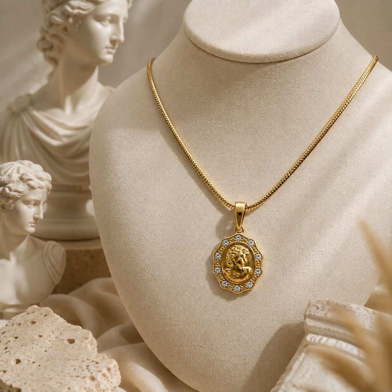 Antique Goddess Snake Chain Gold Plated Necklace