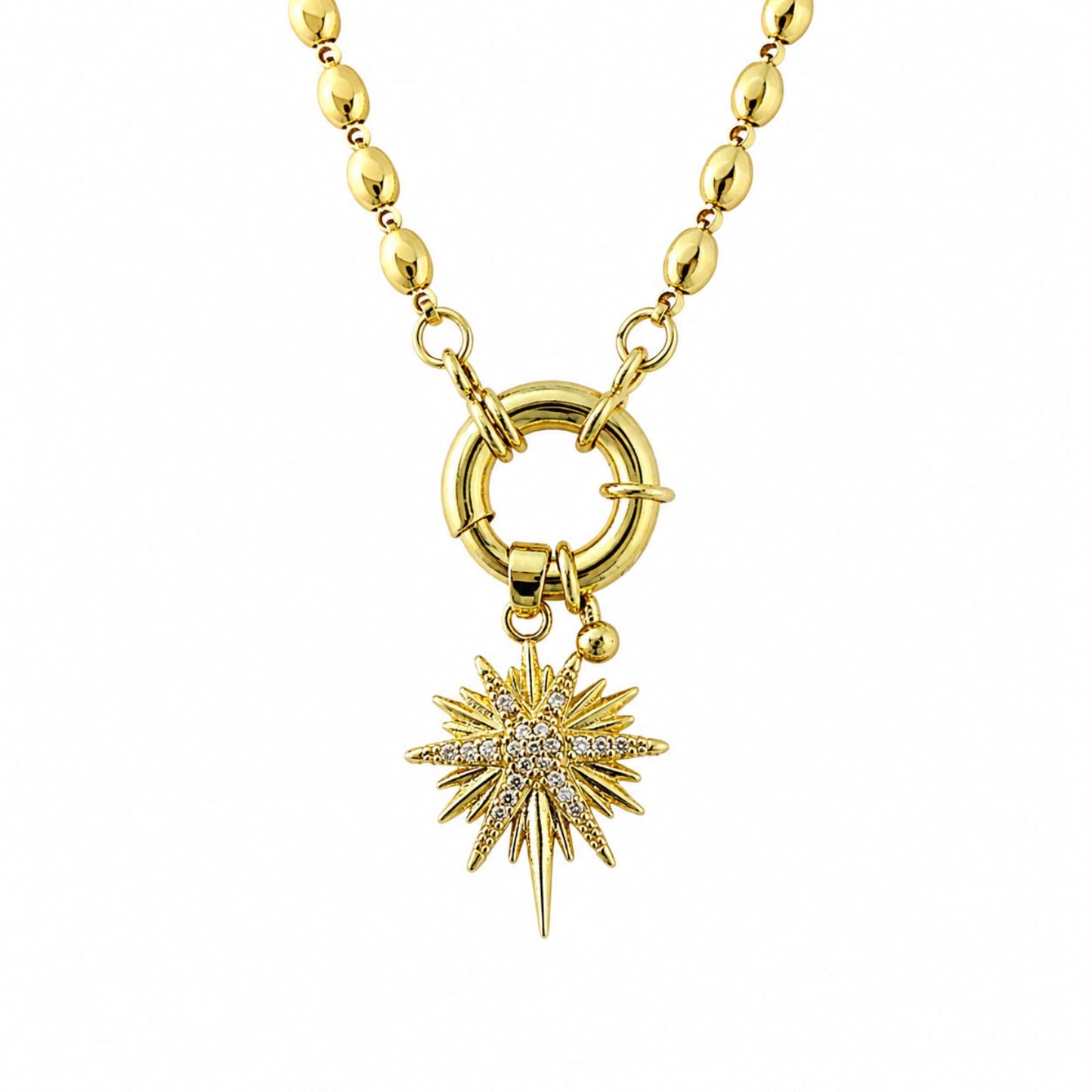 Celestial North Star Beaded Chain Toggle Gold Plated Necklace