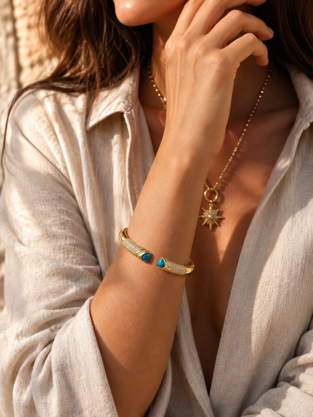 Guardian Turquoise Gold Plated Cuff Bracelet