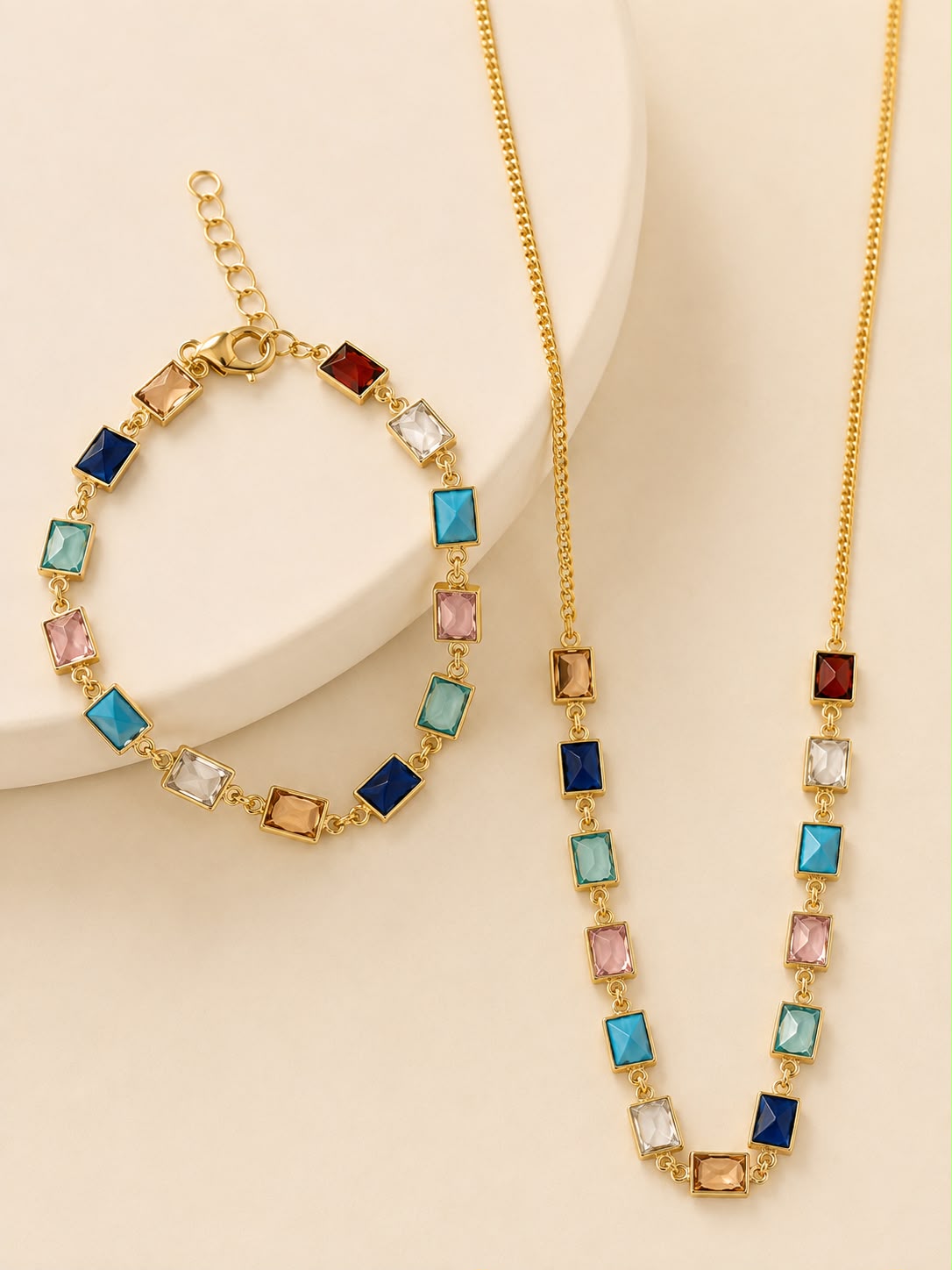 Coastal Mosaic Gold Plated Necklace & Bracelet Set