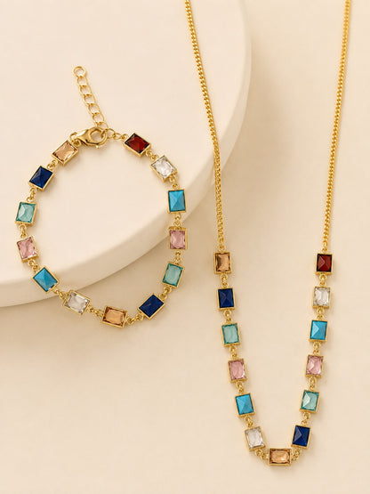 Prismatic Harmony Multicolour Glass Gold Plated Bracelet