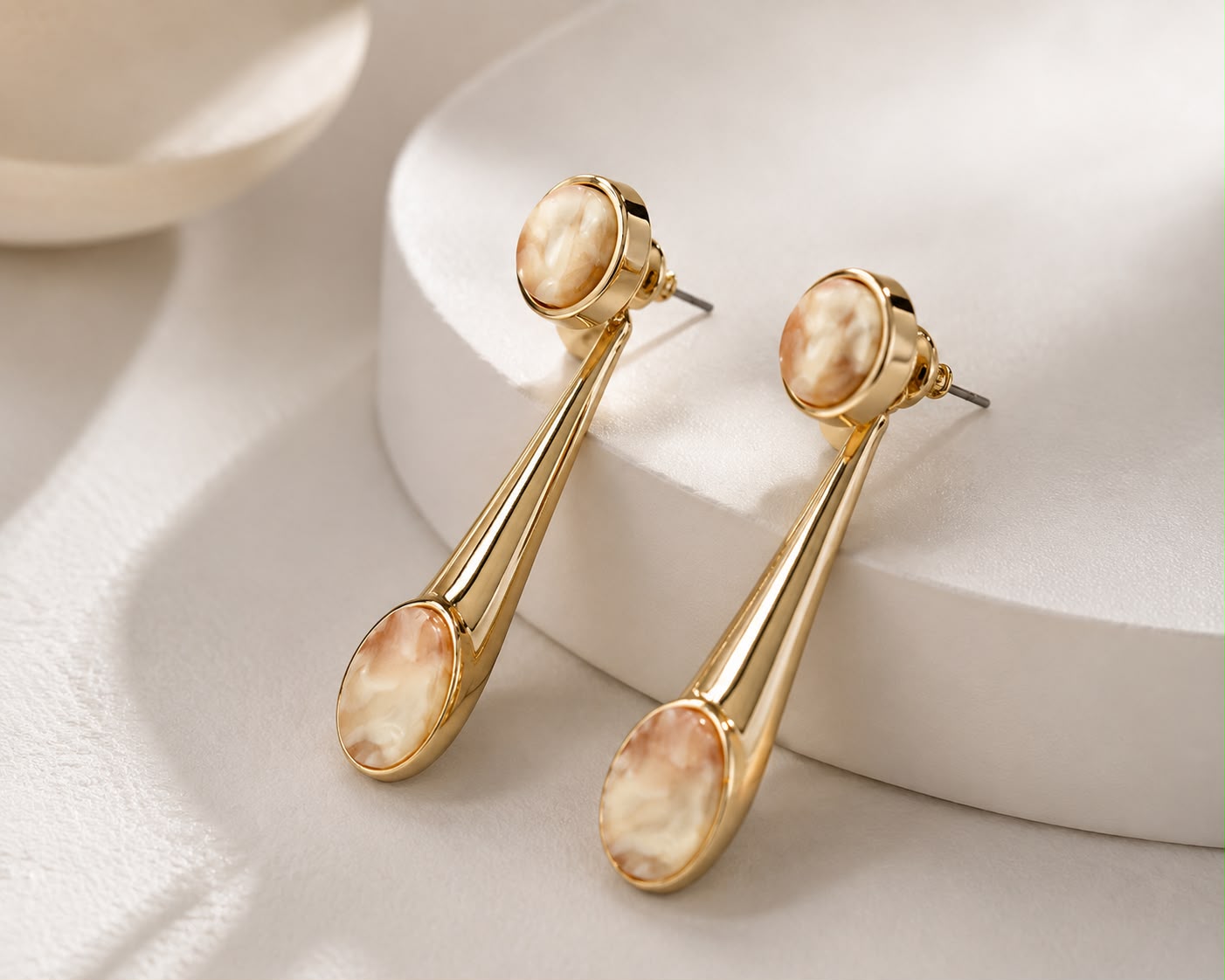 Champagne Enamel Drop Gold Plated Earrings