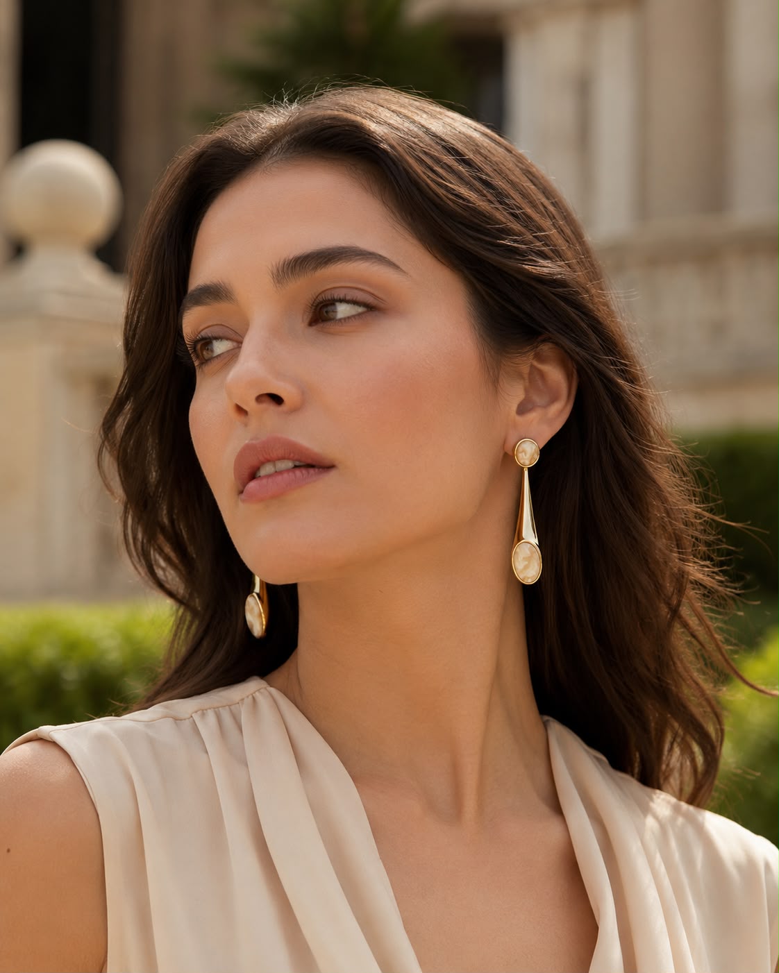 Champagne Enamel Drop Gold Plated Earrings