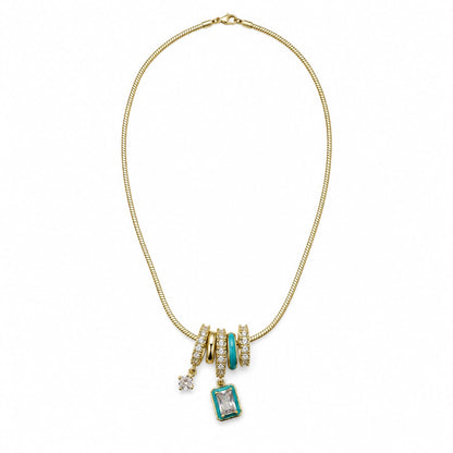Turquoise Baguette Charm Snake Chain Gold Plated Necklace