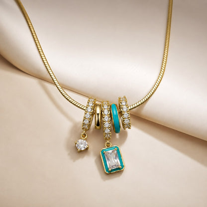 Turquoise Baguette Charm Snake Chain Gold Plated Necklace