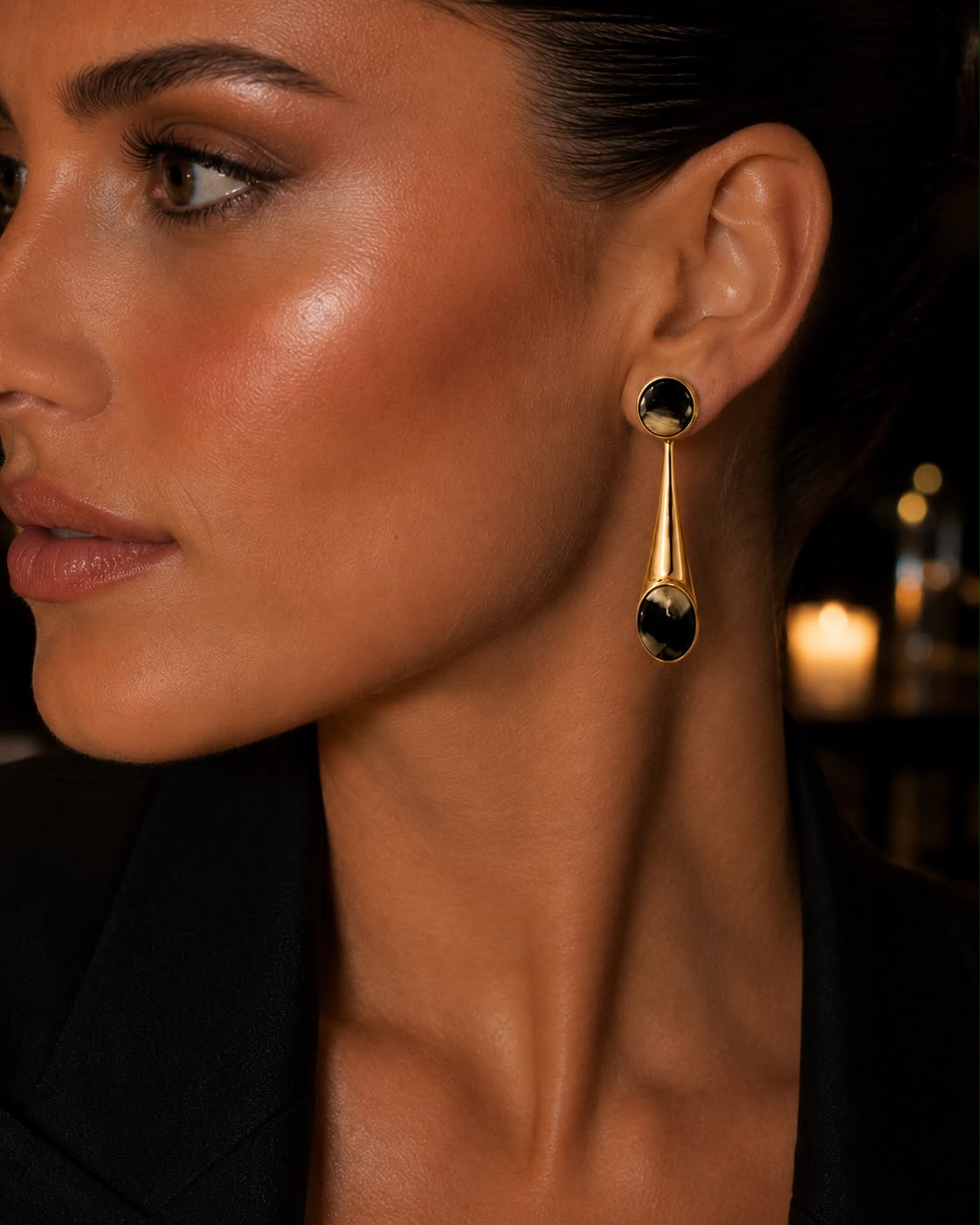 Midnight Enamel Drop Gold Plated Earrings