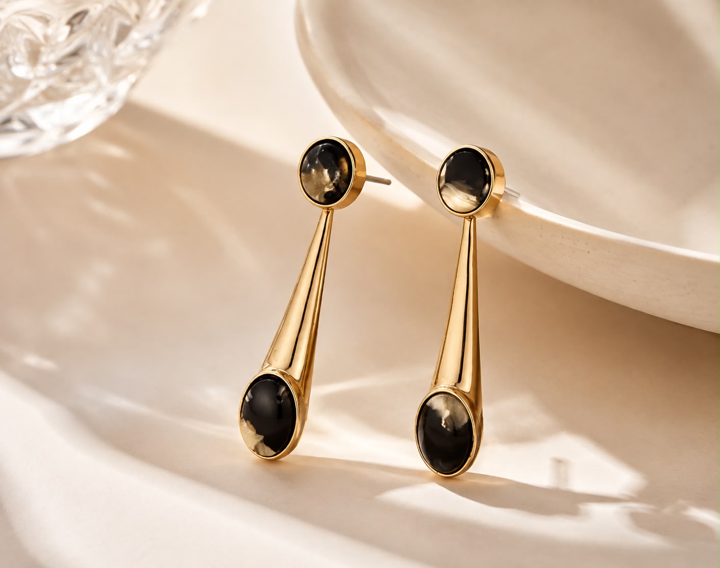 Midnight Enamel Drop Gold Plated Earrings