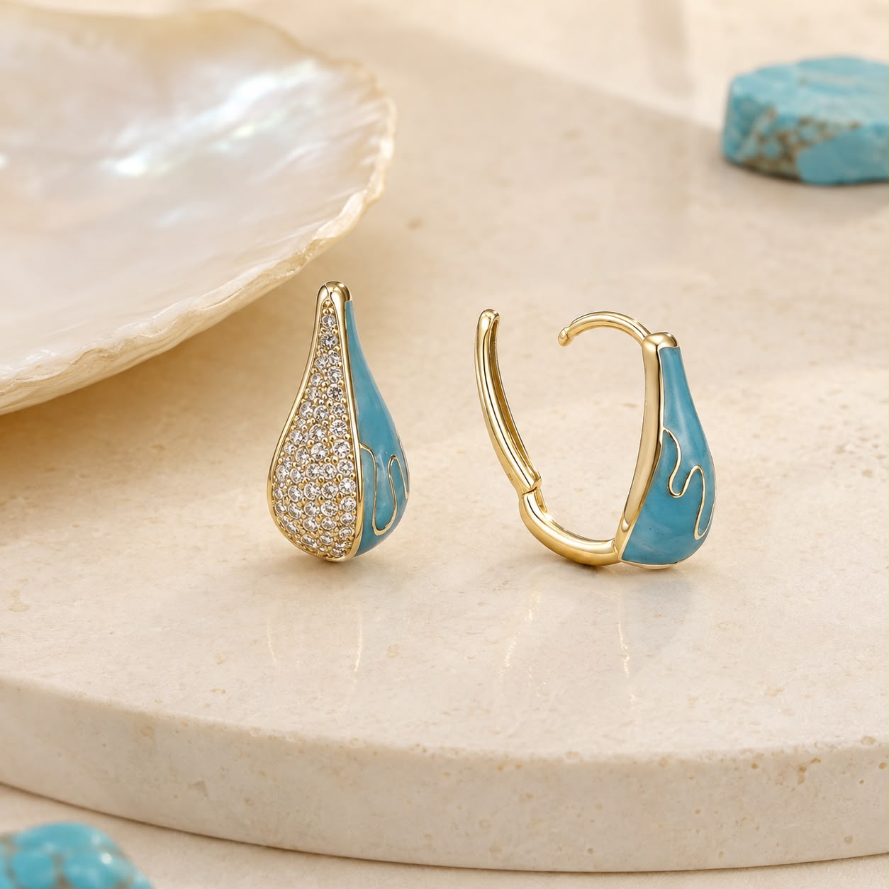 Ocean Drop Turquoise Enamel Gold Plated Earrings