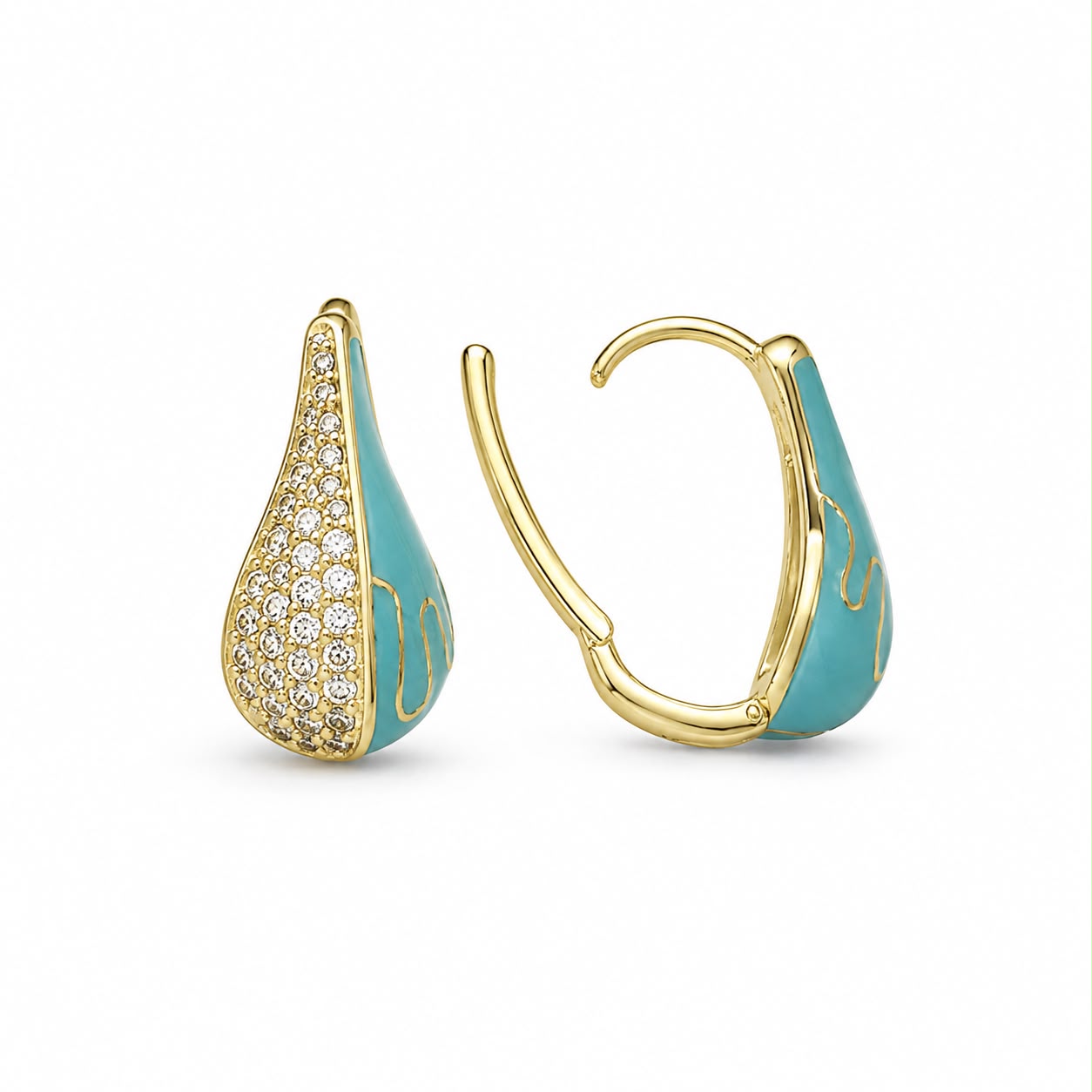 Ocean Drop Turquoise Enamel Gold Plated Earrings