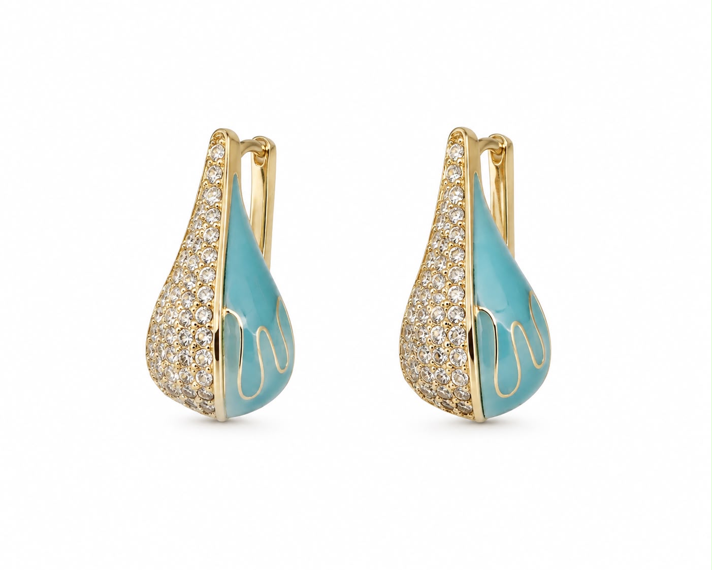 Ocean Drop Turquoise Enamel Gold Plated Earrings