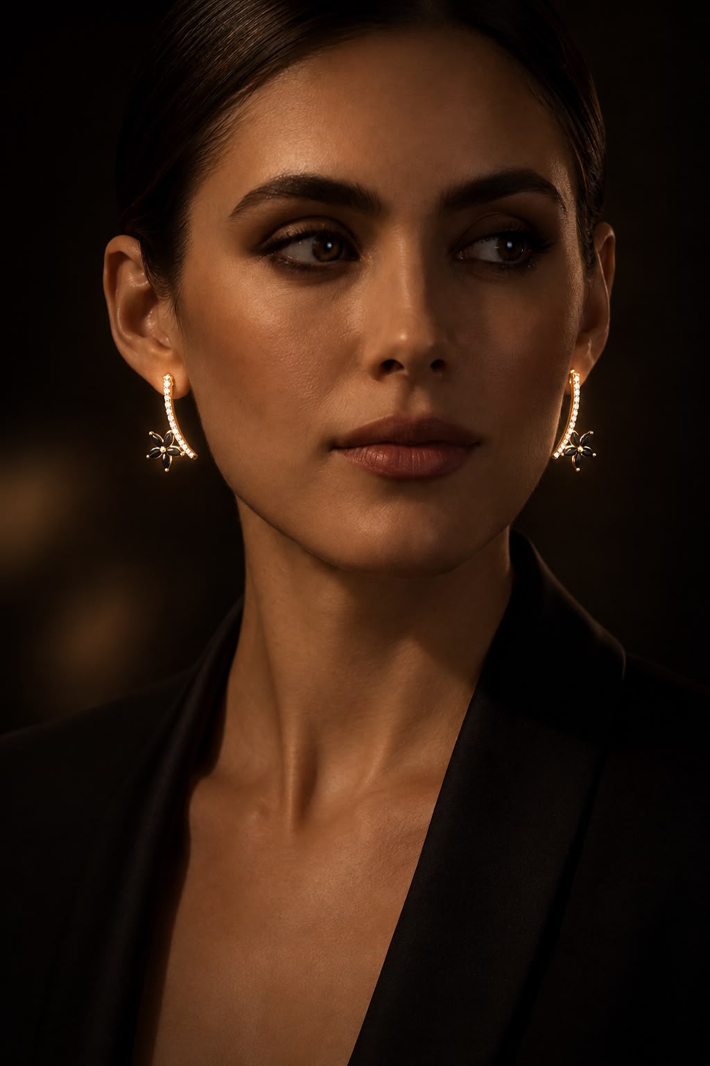 Midnight Blossom Gold Plated Ear Climber Earrings