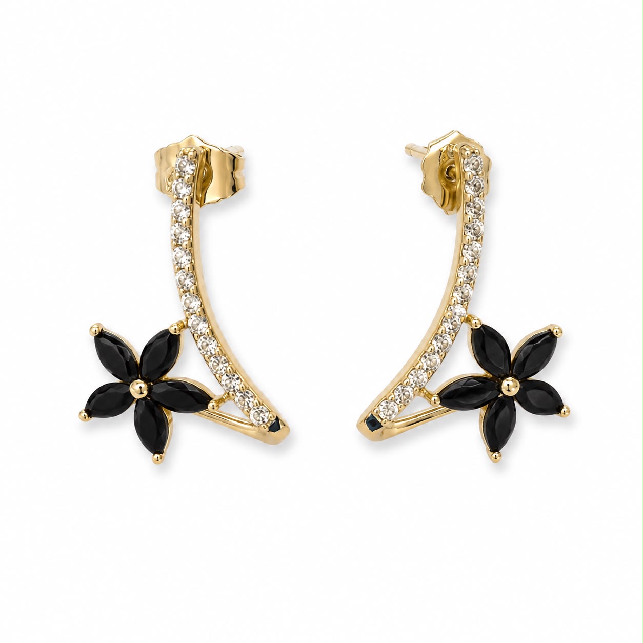 Midnight Blossom Gold Plated Ear Climber Earrings