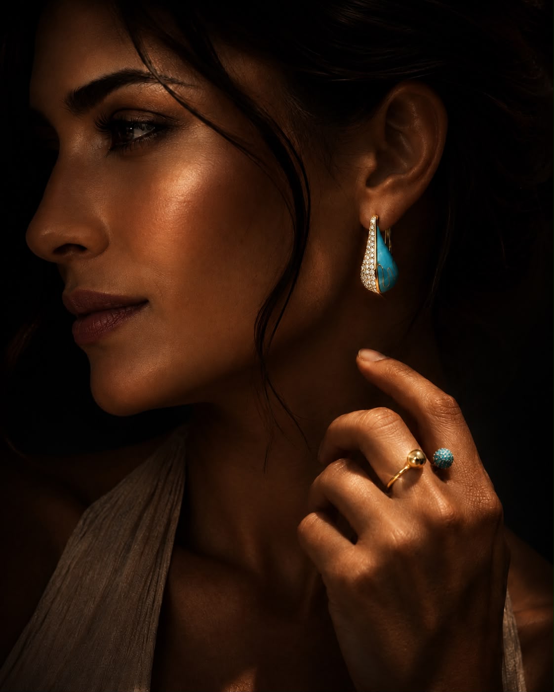 Ocean Orbit Turquoise Gold Plated Adjustable Ring