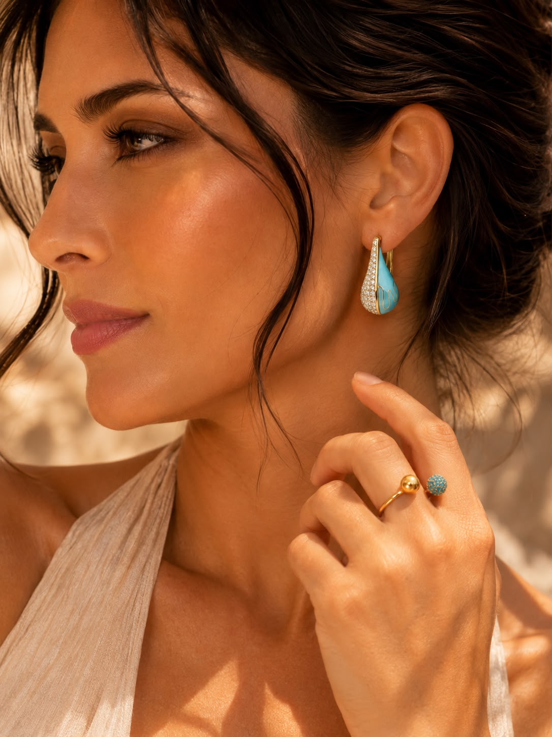 Ocean Orbit Turquoise Gold Plated Adjustable Ring