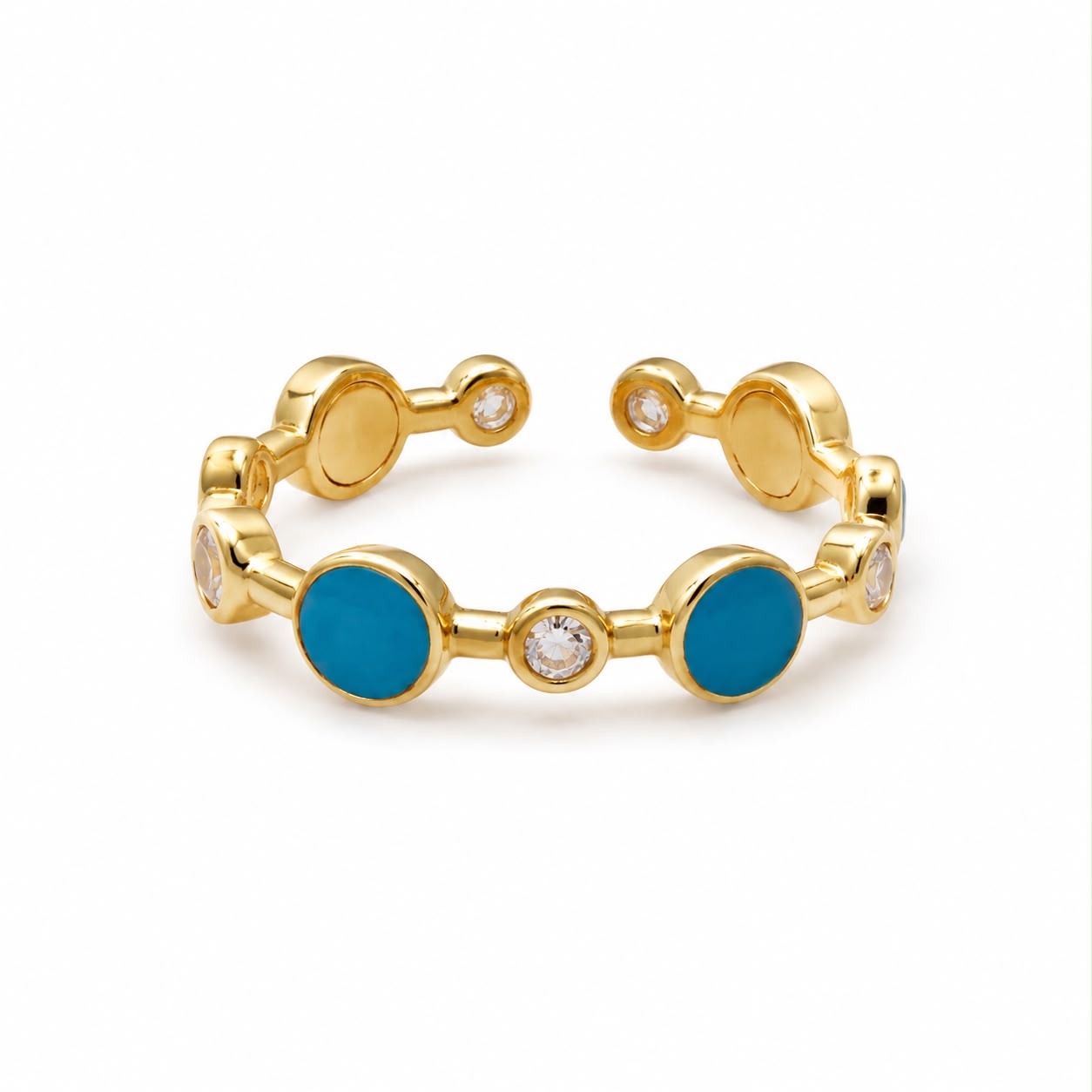 Sea Whisper Turquoise Enamel Gold Plated Adjustable Ring