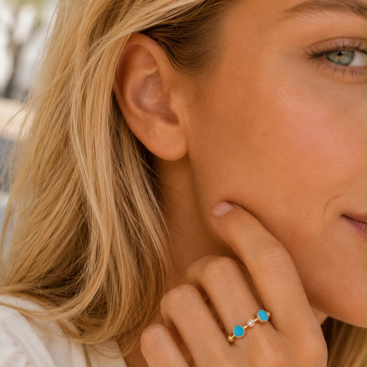 Sea Whisper Turquoise Enamel Gold Plated Adjustable Ring