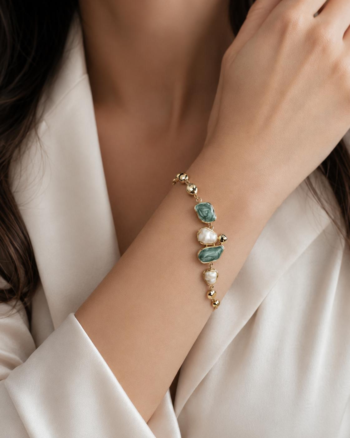 Sea Whisper Mother of Pearl & Enamel Gold Plated Bracelet