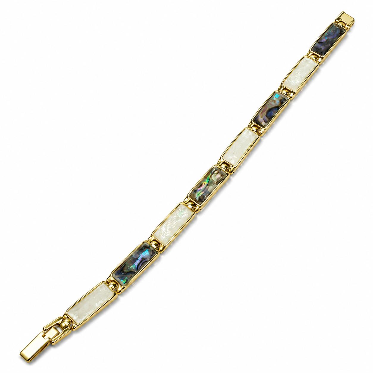 Ocean Harmony Baguette Abalone & Mother of Pearl Gold Plated Bracelet