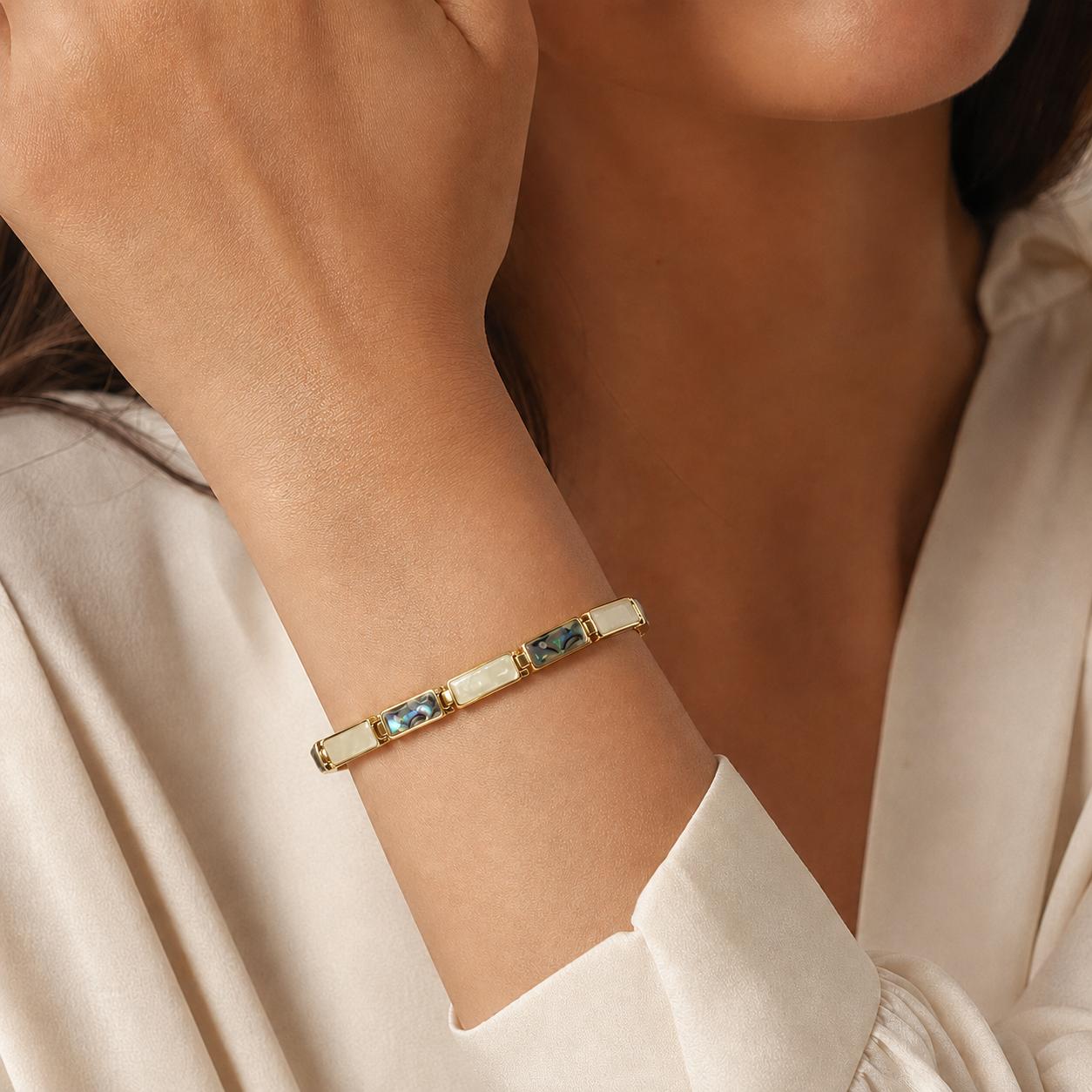 Ocean Harmony Baguette Abalone & Mother of Pearl Gold Plated Bracelet