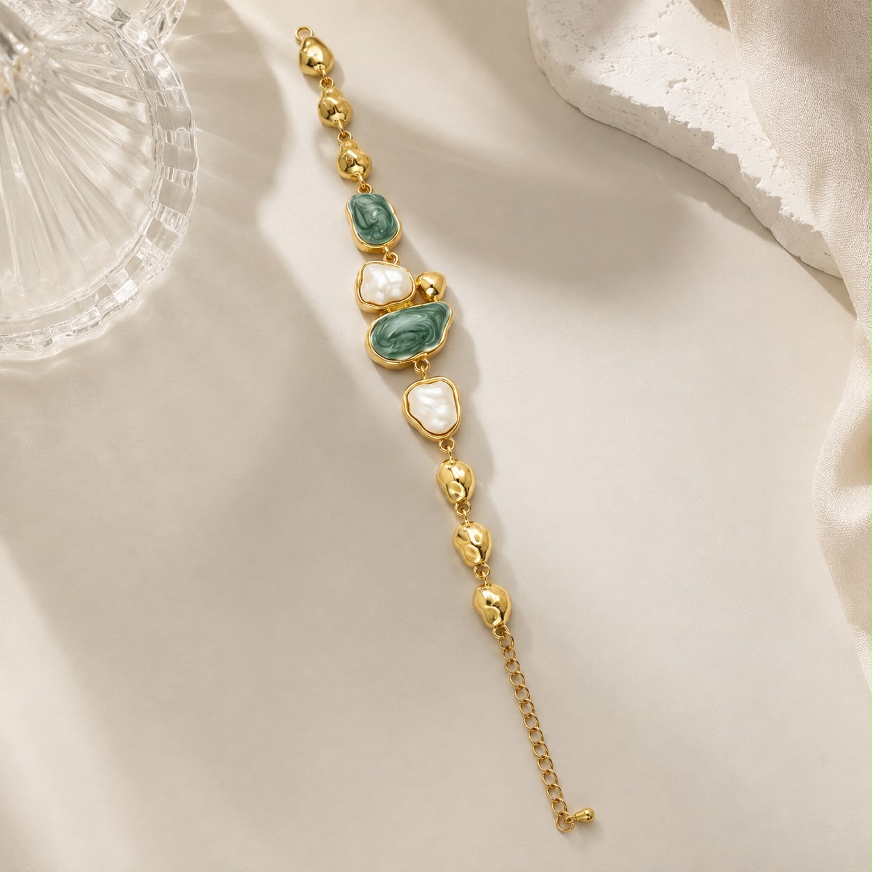 Sea Whisper Mother of Pearl & Enamel Gold Plated Bracelet