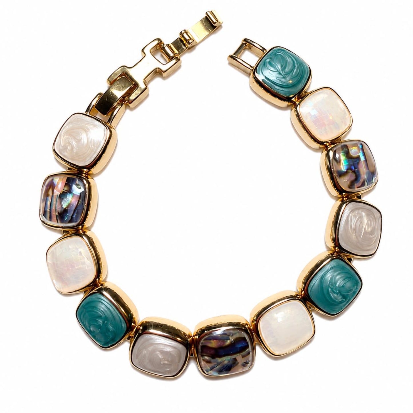 Aegean Mosaic Mother of Pearl and Abalone Gold Plated Bracelet