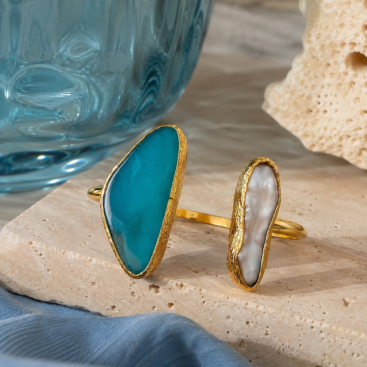Aegean Tide Turquoise Enamel Gold Plated Cuff Bracelet