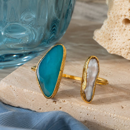 Aegean Tide Turquoise Enamel Gold Plated Cuff Bracelet