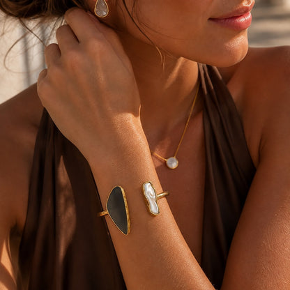 Moon & Shadow Gold Plated Cuff Bracelet